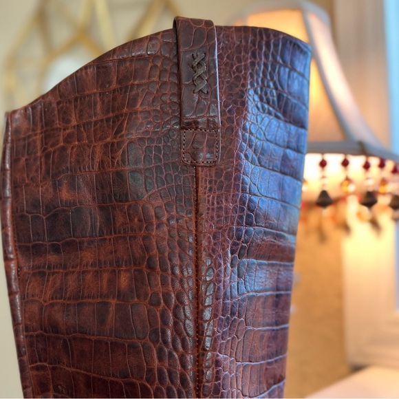 Free People Brown Croc-Embossed Knee-High Boots - Picture 8 of 11